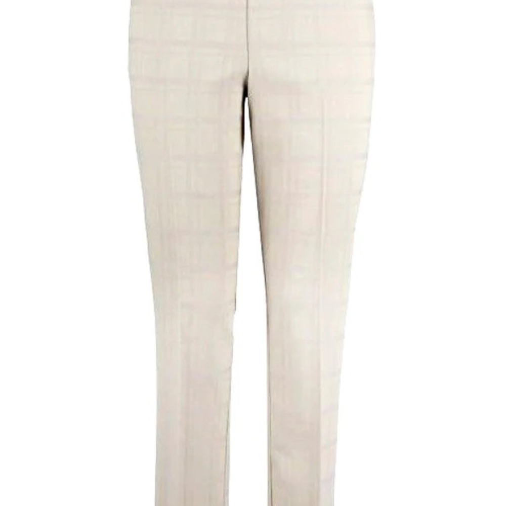 Up! Pull On Slimming White Square Jacquard Wide Waistband Straight Leg  Pant 12.